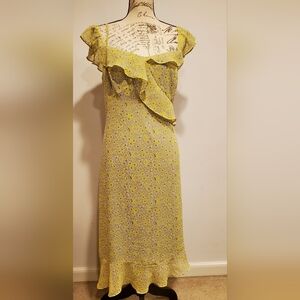 Nanette Lepore Yellow Asymmetrical Ruffled Sundress, Size 14.